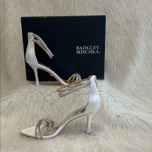 Badgley Mischka Silver and White Heels